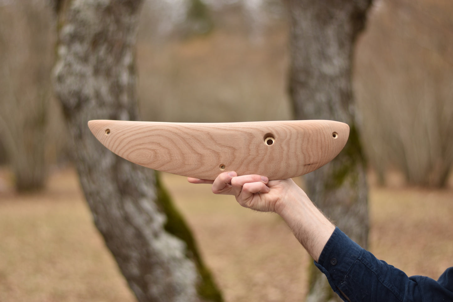 A carved elm edge. Type of wood: elm. Dimensions(LxWxH): 46x10x4.5. Eco-friendly holds for modern indoor climbing.