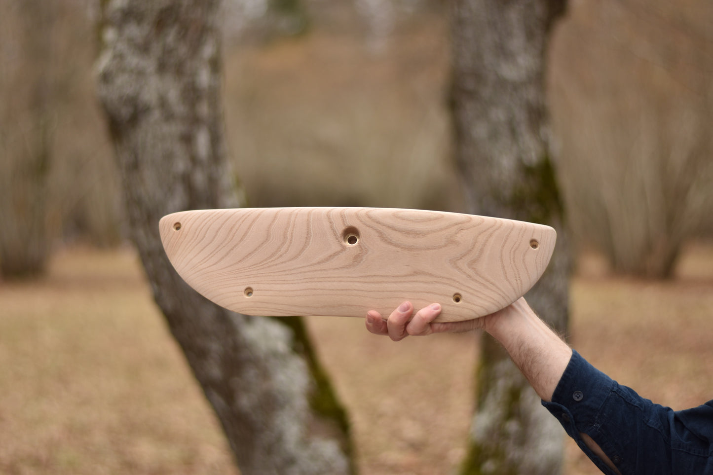 A carved elm edge. Type of wood: elm. Dimensions(LxWxH): 45.5x12.5x5. Eco-friendly holds for modern indoor climbing.