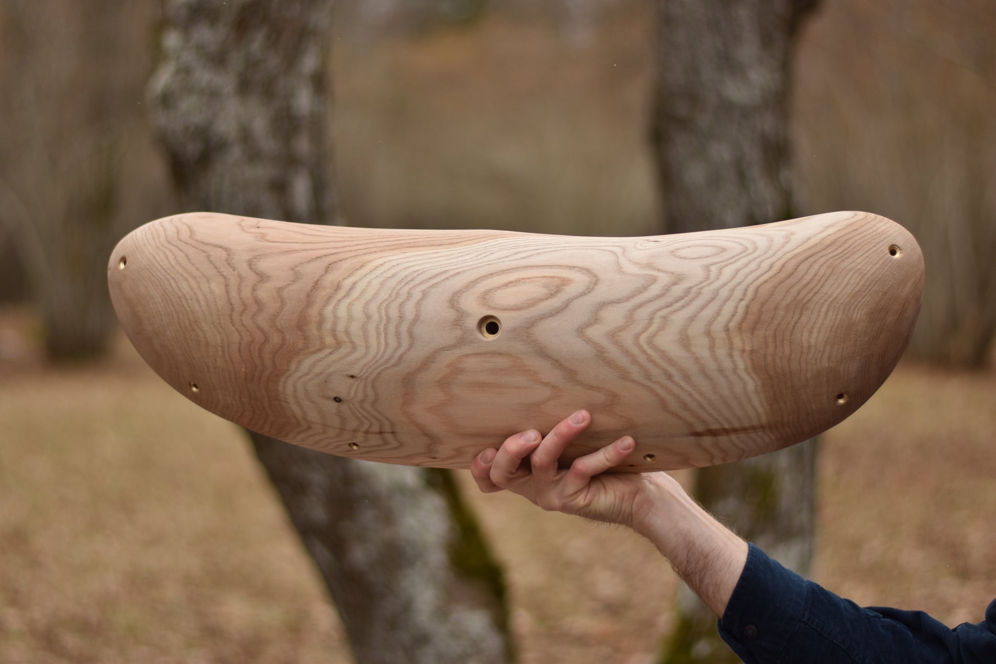 A carved elm sloper. Type of wood: elm. Dimensions(LxWxH): 68x21x9. Eco-friendly holds for modern indoor climbing.